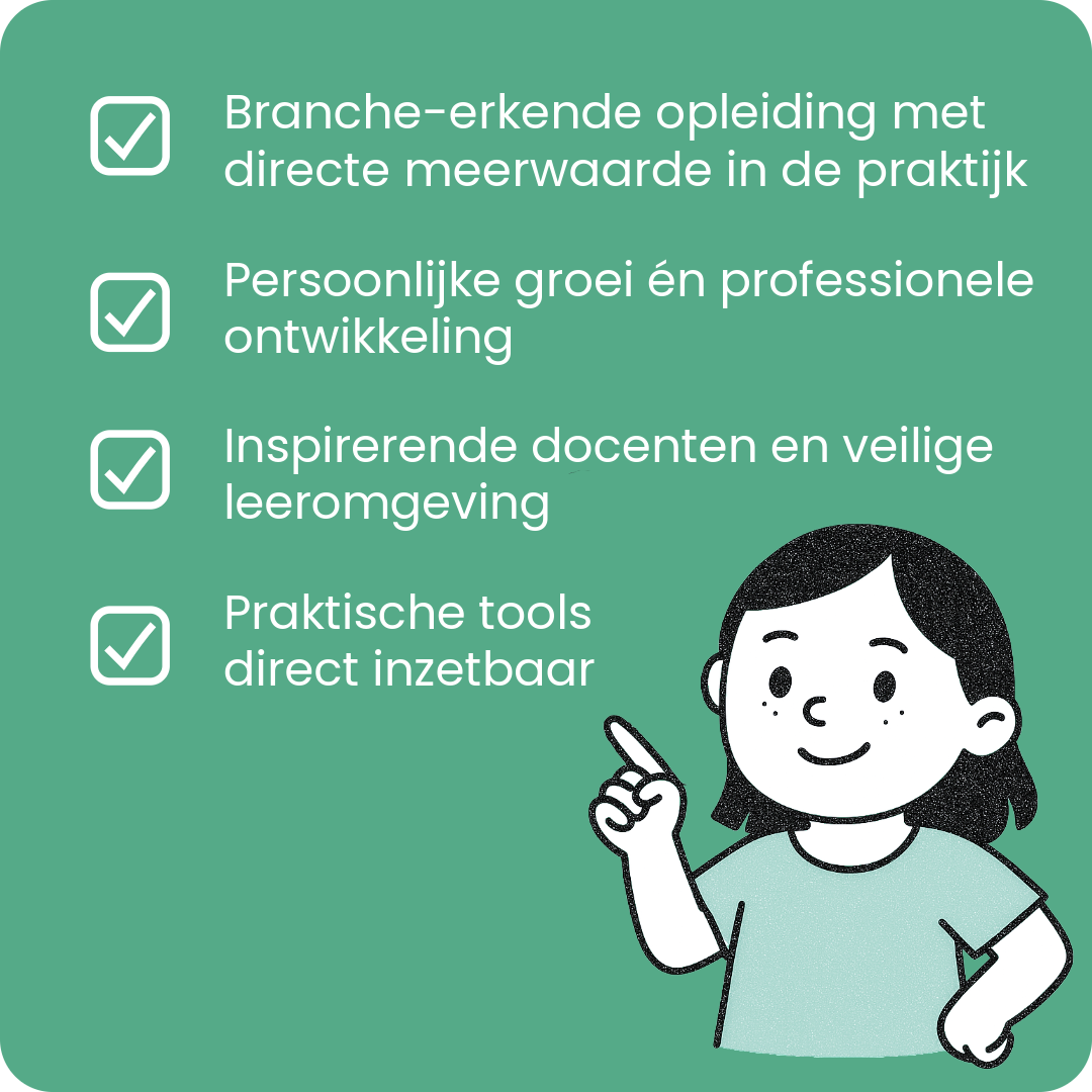 Overzicht van de belangrijkste voordelen van de opleiding Pedagogisch Coach: erkend diploma, praktijkgericht, persoonlijke ontwikkeling en deskundige begeleiding